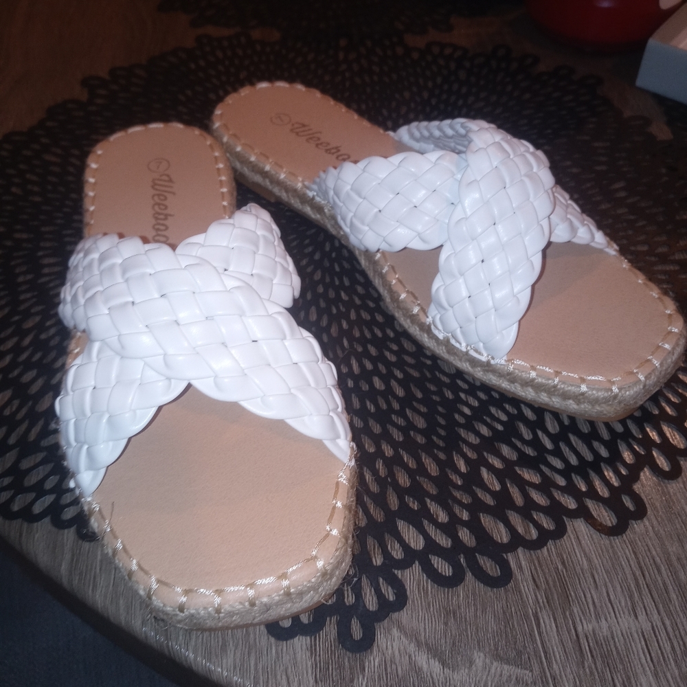 White crisscross espadrille sandals